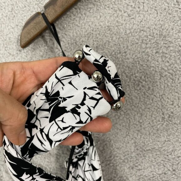 NEW Michael Kors Halter Top Womens L Keyhole-Neck Tropical Black White - Picture 8 of 9